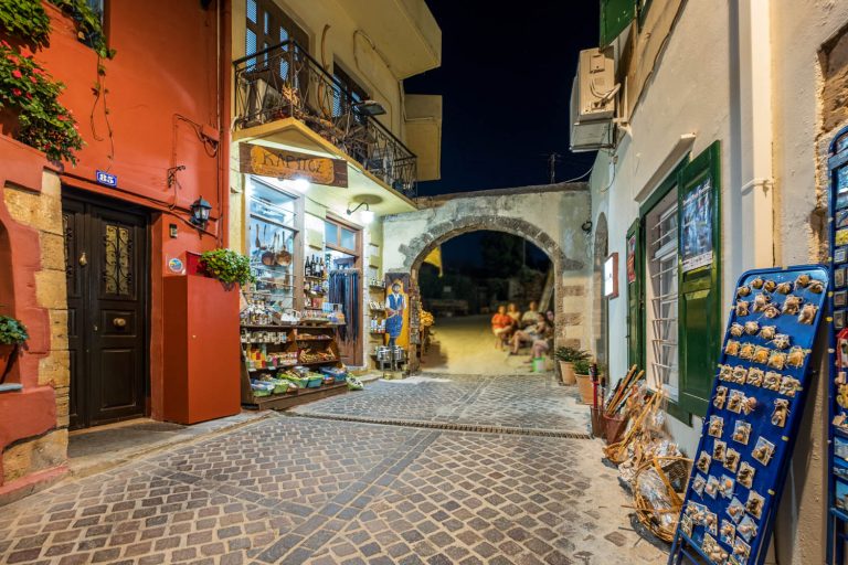 Alley at old town of Chania at night